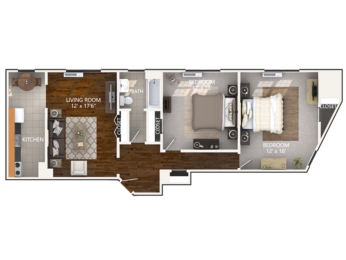 2 Bedroom Floor Plan at Connecticut Plaza Apartments in Washington, DC